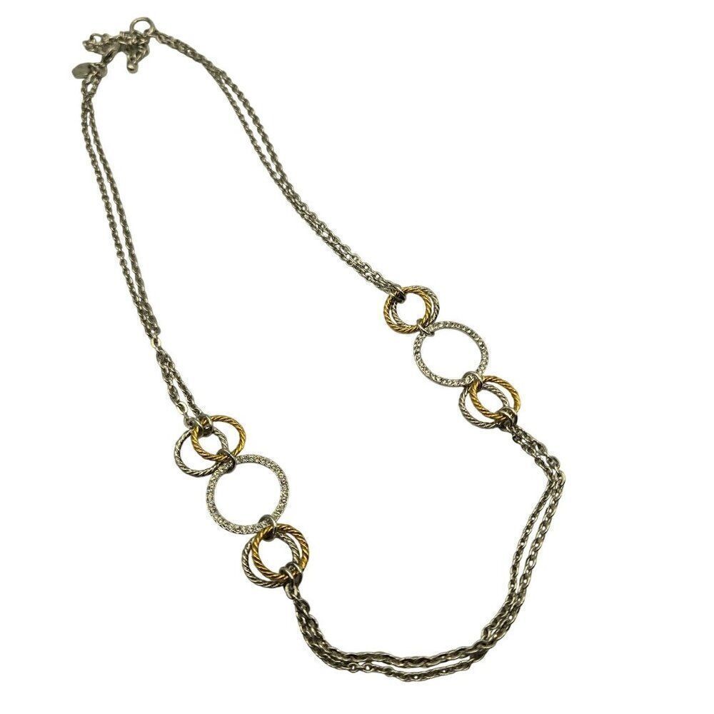 TCS Touchstone Crystal Swarovski Silver Gold Tone Double Chain Necklace